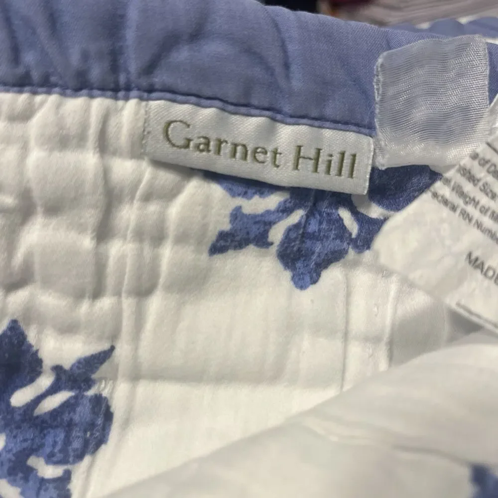 Garnet Hill Twin Bedspread Blue 100% Cotton Quilted Bedding Pillow Sham